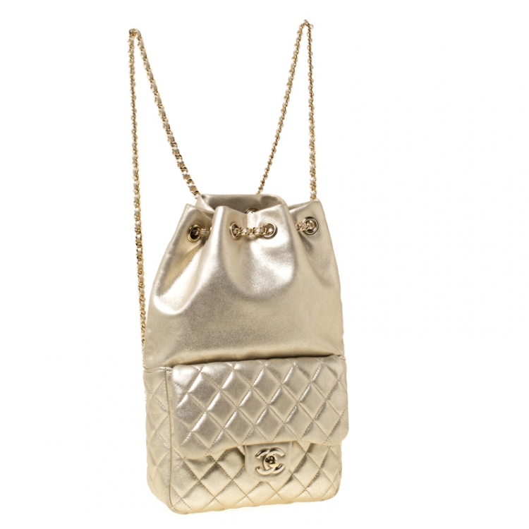 Pre Owned Chanel Metallic Gold  Quilted Leather Small Seoul Backpack
