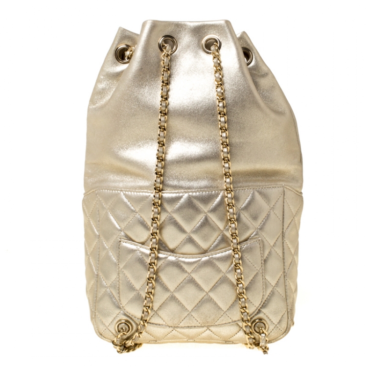 Pre Owned Chanel Metallic Gold  Quilted Leather Small Seoul Backpack