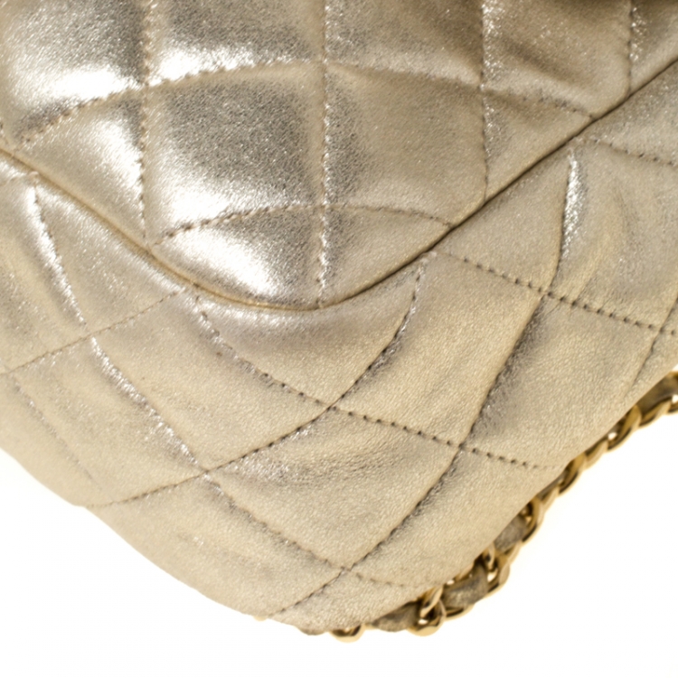 Pre Owned Chanel Metallic Gold  Quilted Leather Small Seoul Backpack