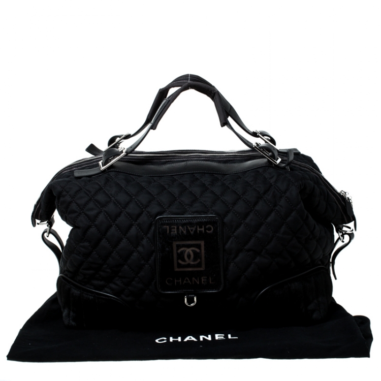 Pre Owned Chanel Black Quilted Nylon and Calfhair Oversized Weekender Bag