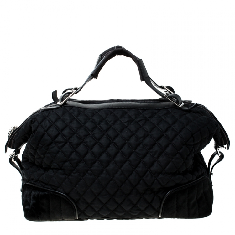 Pre Owned Chanel Black Quilted Nylon and Calfhair Oversized Weekender Bag