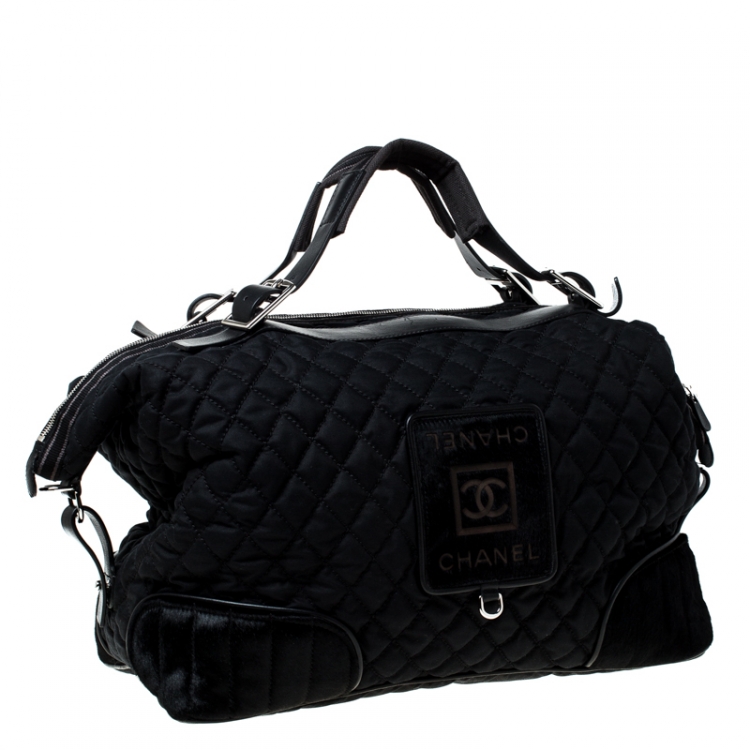 Pre Owned Chanel Black Quilted Nylon and Calfhair Oversized Weekender Bag