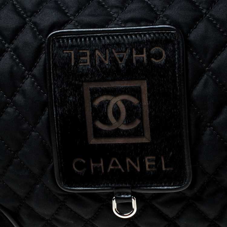 Pre Owned Chanel Black Quilted Nylon and Calfhair Oversized Weekender Bag