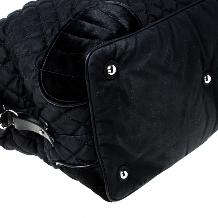 Pre Owned Chanel Black Quilted Nylon and Calfhair Oversized Weekender Bag