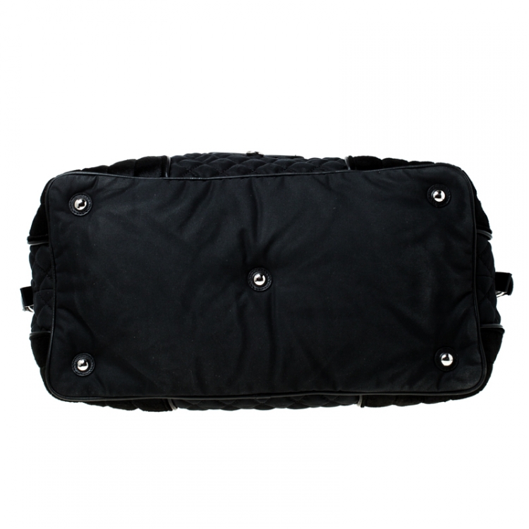 Pre Owned Chanel Black Quilted Nylon and Calfhair Oversized Weekender Bag