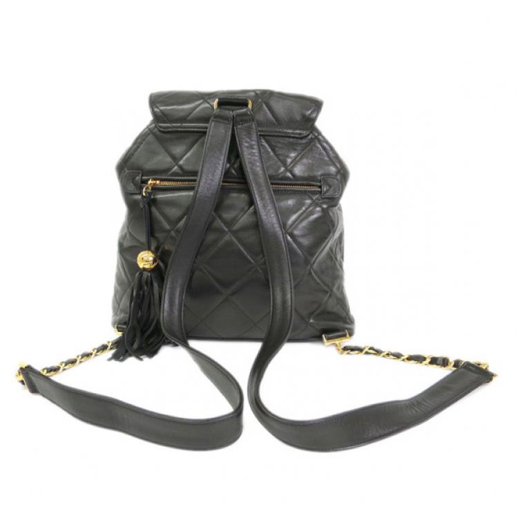 Pre Owned Chanel Black Quilted Lambskin Backpack