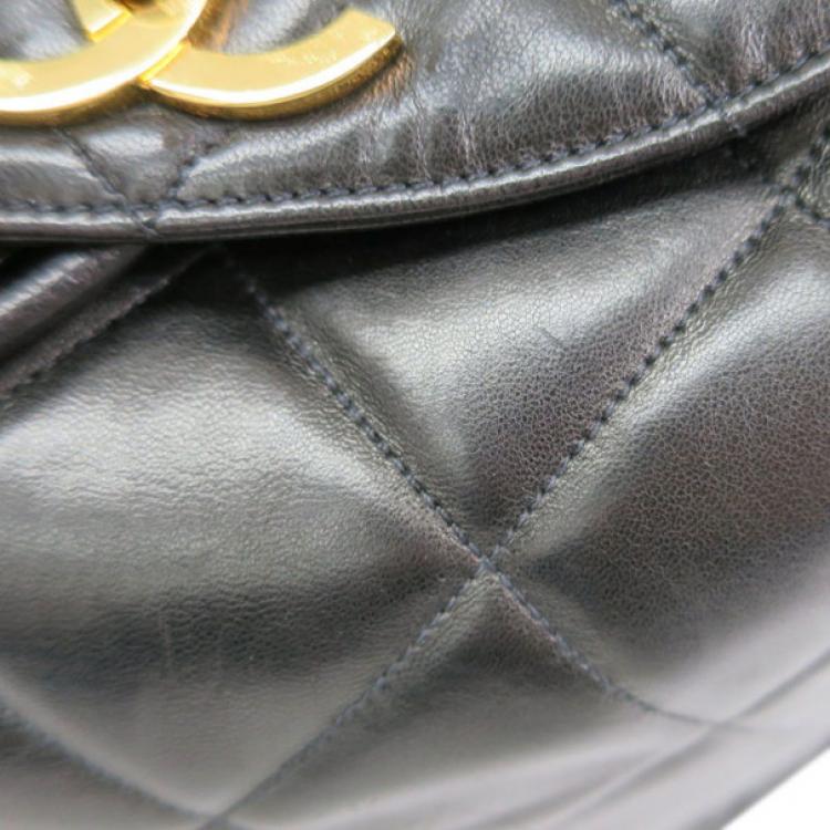 Pre Owned Chanel Black Quilted Lambskin Backpack