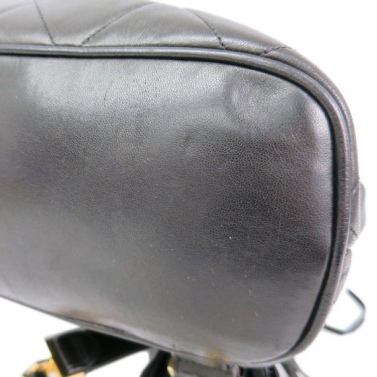 Pre Owned Chanel Black Quilted Lambskin Backpack
