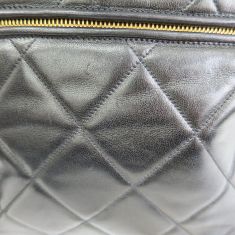 Pre Owned Chanel Black Quilted Lambskin Backpack
