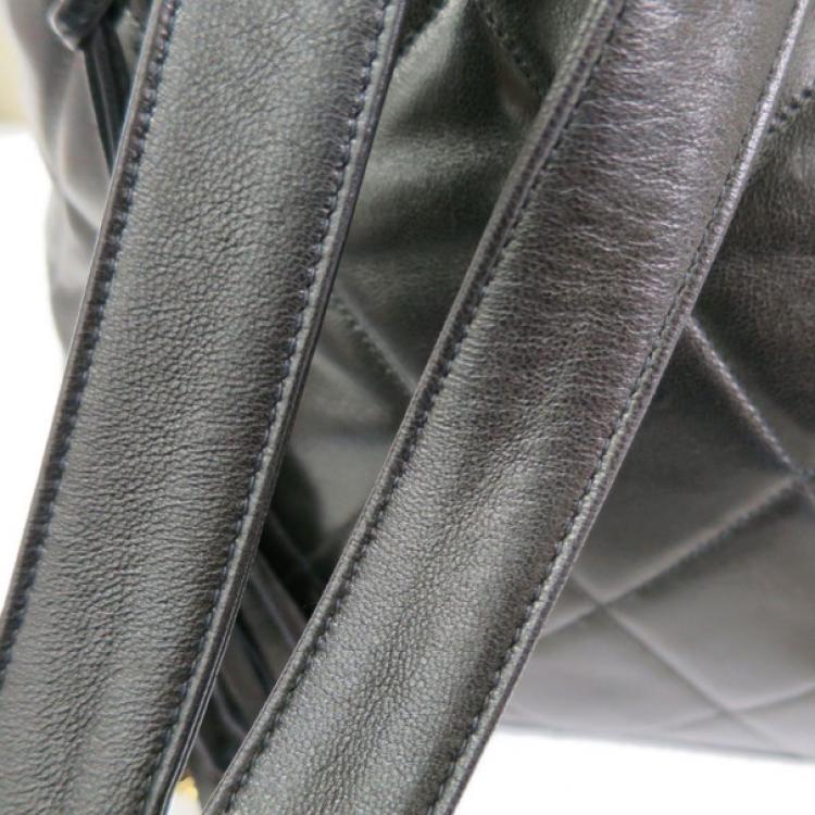 Pre Owned Chanel Black Quilted Lambskin Backpack