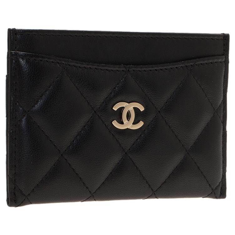 Pre Owned Chanel Black Quilted Lambskin Classic Card Holder