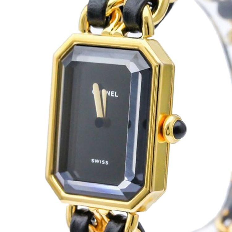 Pre Owned Chanel Black Gold-Plated Steel Premiere Rock Women's Wristwatch 20MM