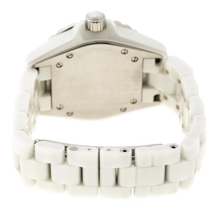 Pre Owned Chanel White Ceramic Stainless Steel Diamond J12 Women's Wristwatch 33 mm