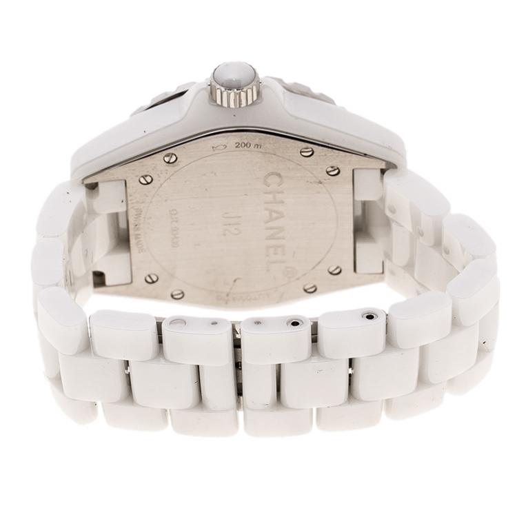 Pre Owned Chanel White Ceramic Stainless Steel Diamond J12 Women's Wristwatch 38 mm