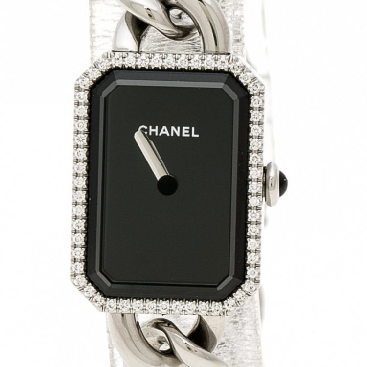 Pre Owned Chanel Black Stainless Steel and Diamond Premiere Chaine H3254 Women's Wristwatch 20 mm
