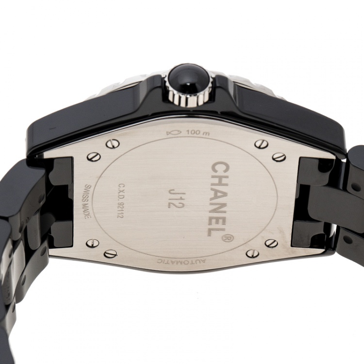 Pre Owned Chanel Black Ceramic and Stainless Steel Diamonds J12-365 H3840 Women's Wristwatch 36 mm