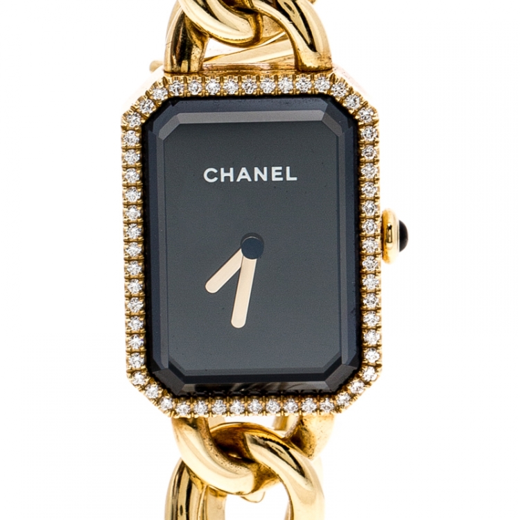 Pre Owned Chanel Black Diamond 18k Yellow Gold Première Chaîne Women's Wristwatch 20MM