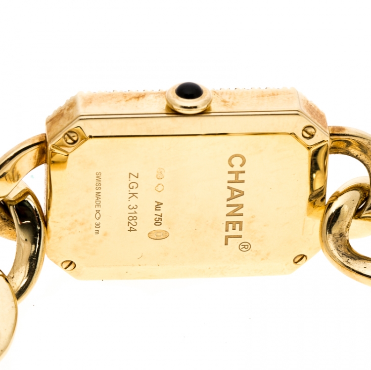 Pre Owned Chanel Black Diamond 18k Yellow Gold Première Chaîne Women's Wristwatch 20MM
