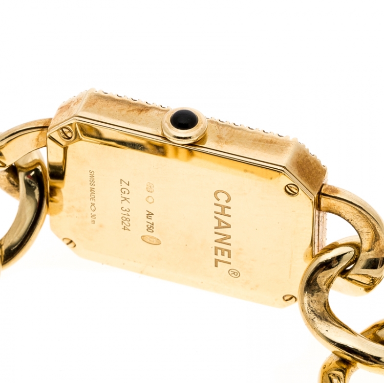 Pre Owned Chanel Black Diamond 18k Yellow Gold Première Chaîne Women's Wristwatch 20MM
