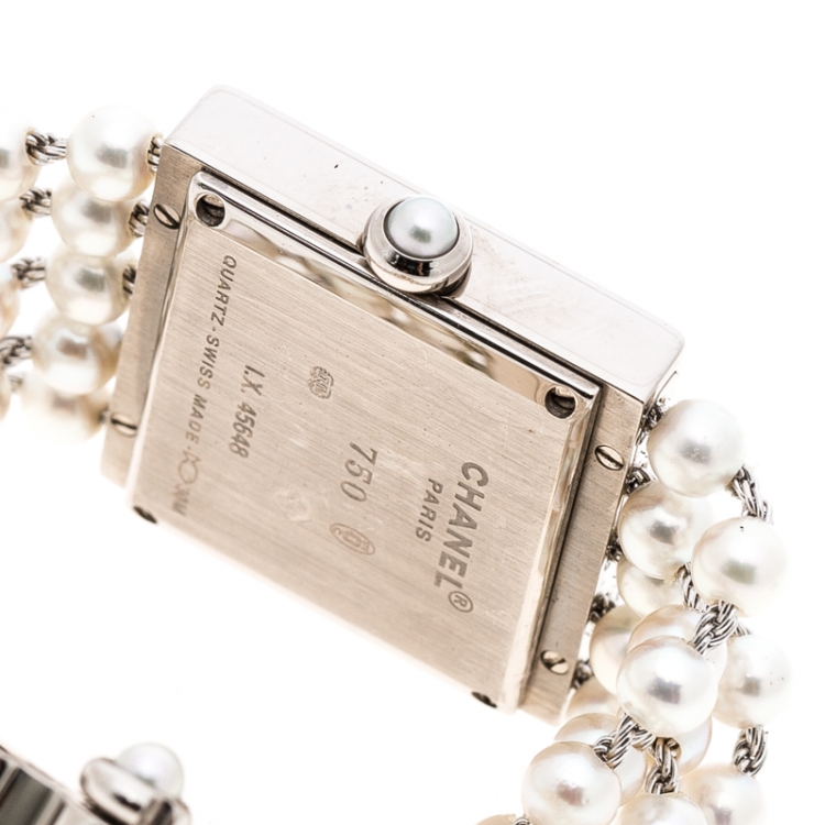 Pre Owned Chanel Cultured Pearl Diamond & 18k White Gold Mademoiselle H 1434 Women's Wristwatch 23MM