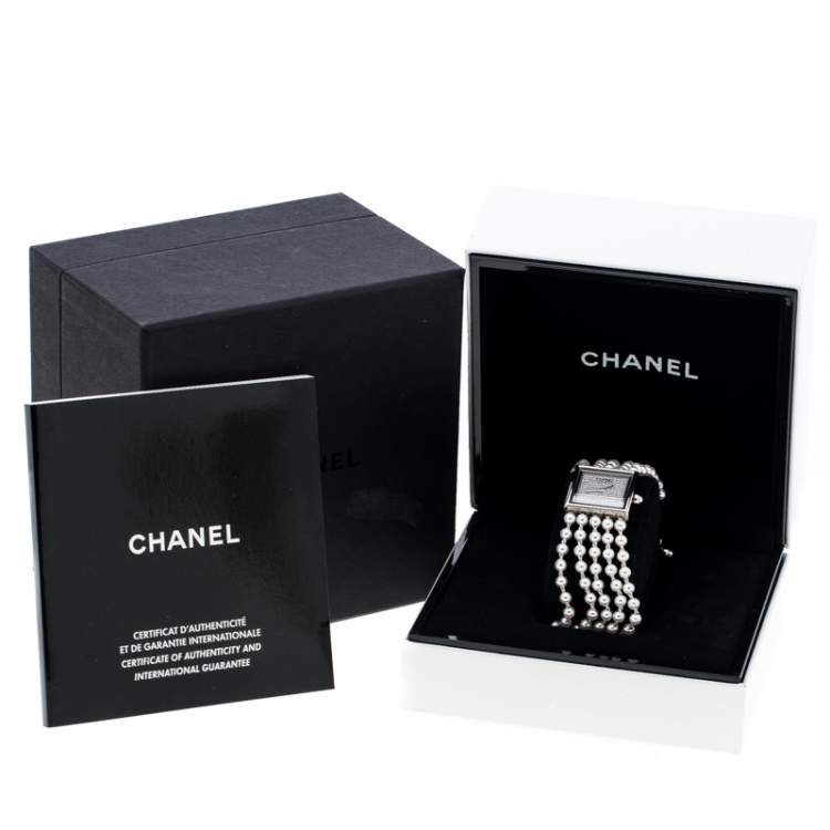 Pre Owned Chanel Cultured Pearl Diamond & 18k White Gold Mademoiselle H 1434 Women's Wristwatch 23MM
