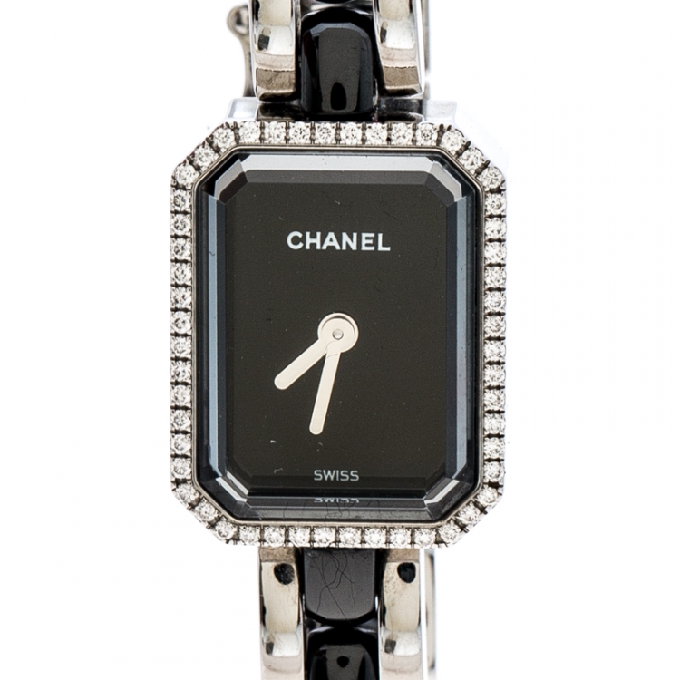Pre Owned Chanel Black Diamonds Stainless Steel & Ceramic Premiere Mini Women's Wristwatch 15MM