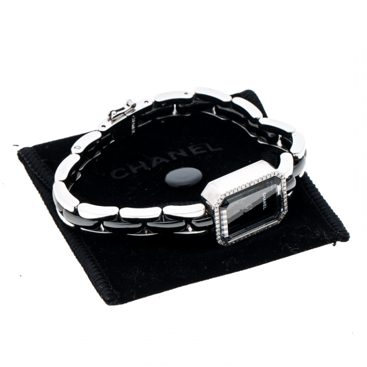 Pre Owned Chanel Black Diamonds Stainless Steel & Ceramic Premiere Mini Women's Wristwatch 15MM