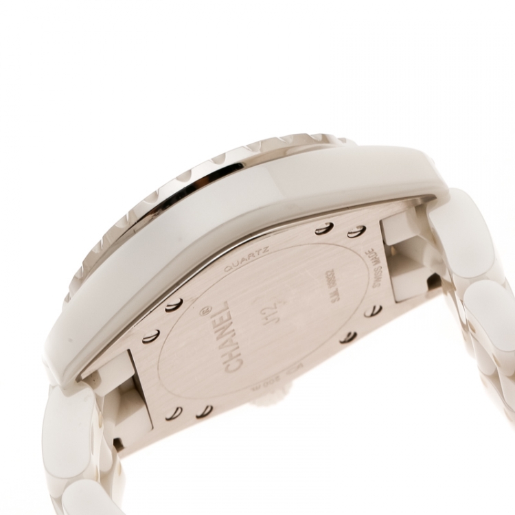Pre Owned Chanel White Stainless Steel And Ceramic J12 Women's Wristwatch 34mm 