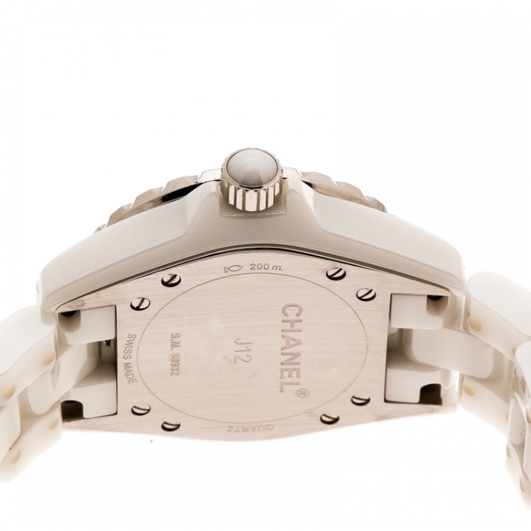 Pre Owned Chanel White Stainless Steel And Ceramic J12 Women's Wristwatch 34mm 