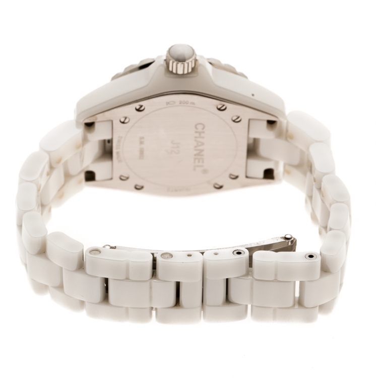 Pre Owned Chanel White Stainless Steel And Ceramic J12 Women's Wristwatch 34mm 