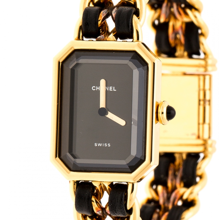 Pre Owned Chanel Black Gold Plated Stainless Steel Premiere Women's Wristwatch 20MM