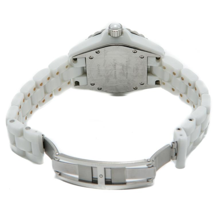 Pre Owned Chanel White Ceramic J12 Diamond Bezel Women's Watch 33MM