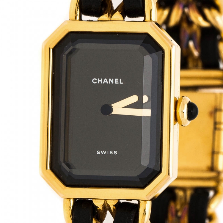 Pre Owned Chanel Black Gold Plated Stainless Steel Premiere Women's Wristwatch 20 mm