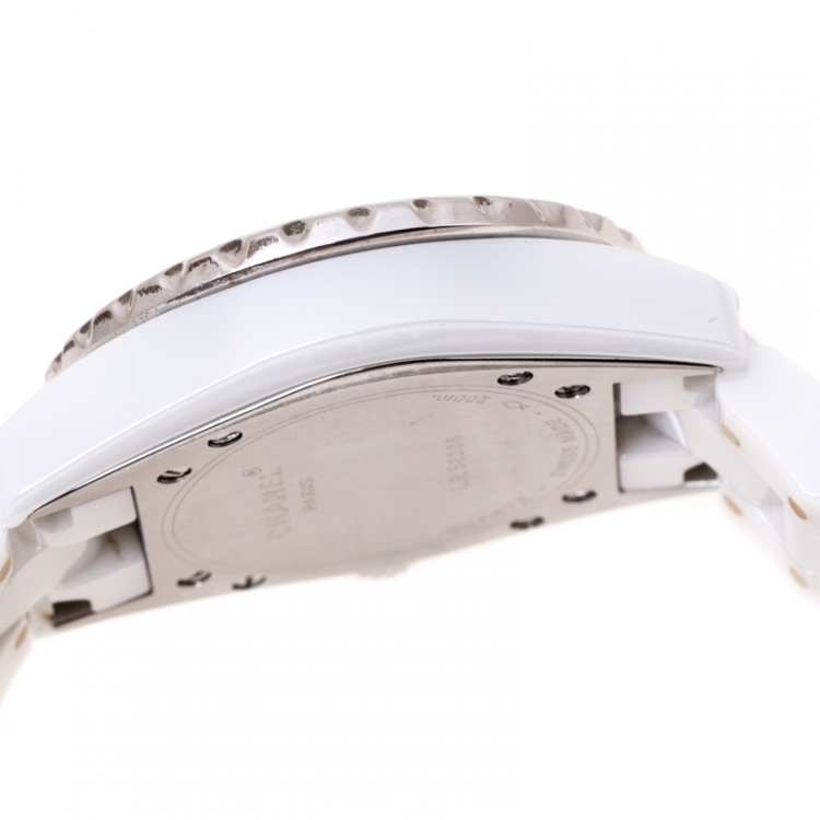 Pre Owned Chanel White Stainless Steel Ceramic Diamonds J12 Women's Wristwatch 33 mm