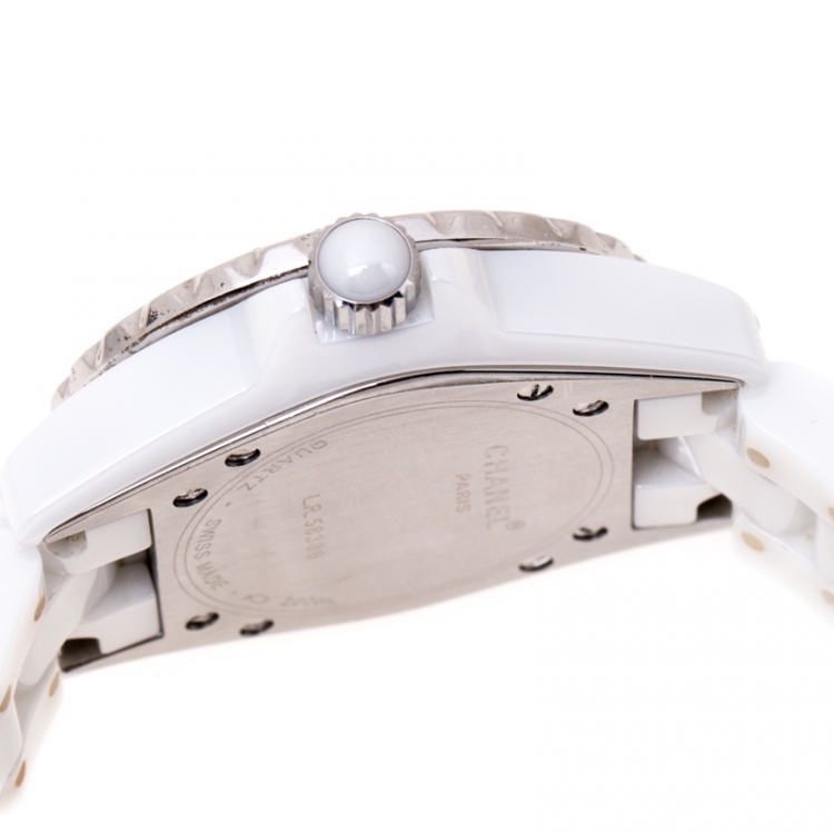 Pre Owned Chanel White Stainless Steel Ceramic Diamonds J12 Women's Wristwatch 33 mm