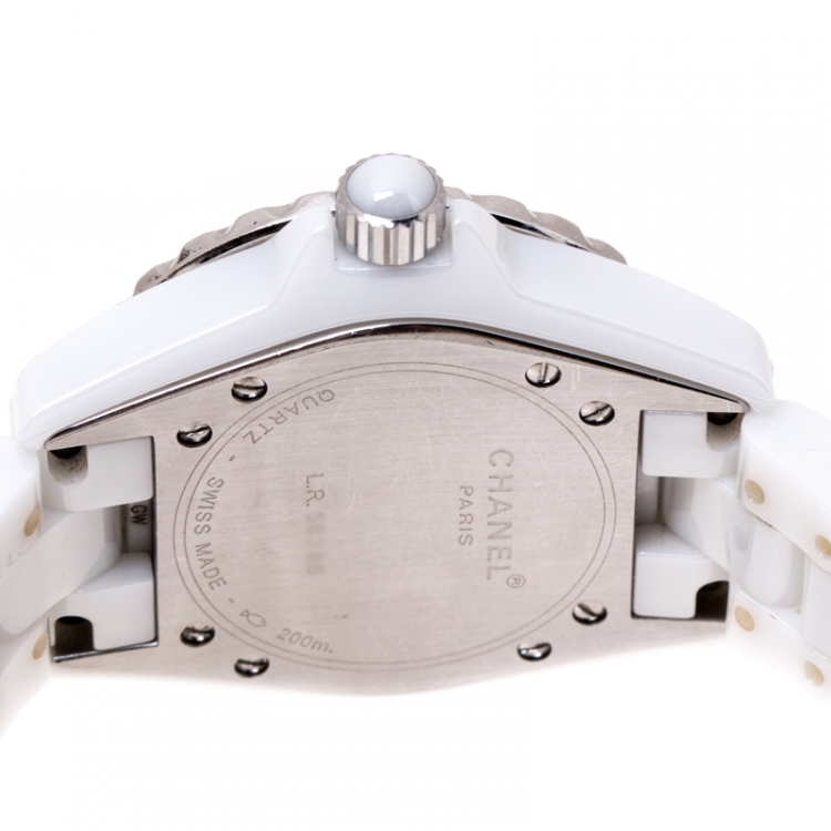 Pre Owned Chanel White Stainless Steel Ceramic Diamonds J12 Women's Wristwatch 33 mm
