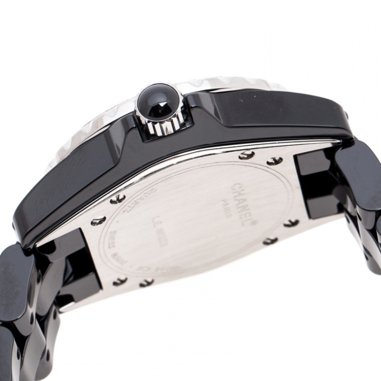 Pre Owned Chanel Black Ceramic Stainless Steel Diamonds J12 Women's Wristwatch 34 mm