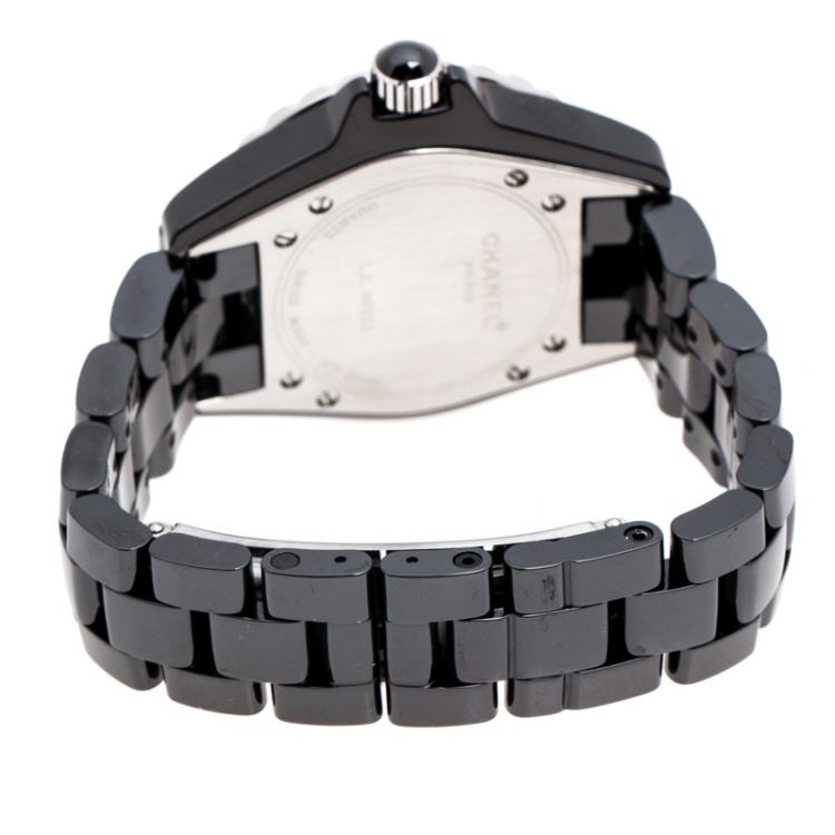 Pre Owned Chanel Black Ceramic Stainless Steel Diamonds J12 Women's Wristwatch 34 mm
