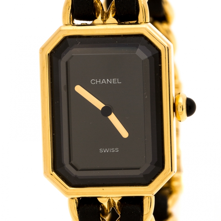 Pre Owned Chanel Black Gold Plated Stainless Steel Premiere Women's Wristwatch 20 mm