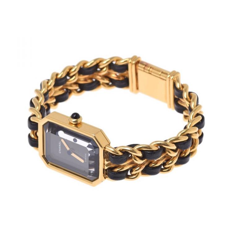 Pre Owned Chanel Black Gold Plated and Leather Premiere H0001 Women's Wristwatch 20x26MM
