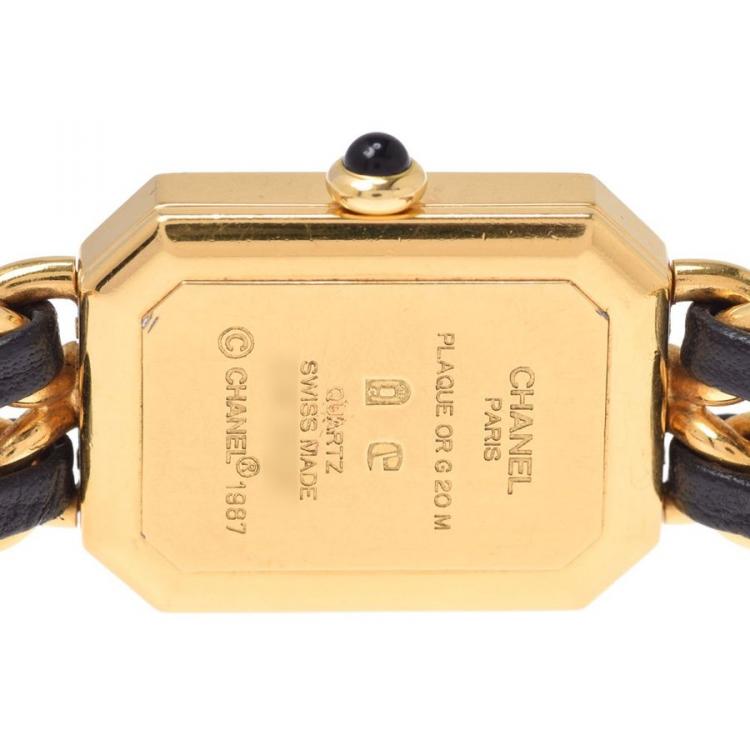 Pre Owned Chanel Black Gold Plated and Leather Premiere H0001 Women's Wristwatch 20x26MM