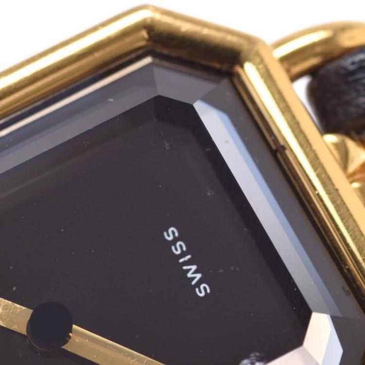 Pre Owned Chanel Black Gold Plated and Leather Premiere H0001 Women's Wristwatch 20x26MM