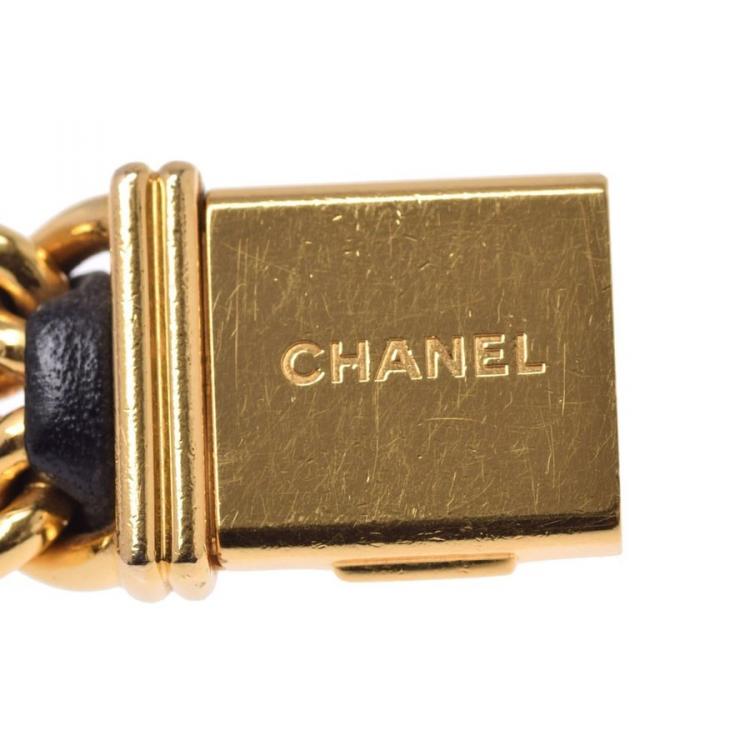 Pre Owned Chanel Black Gold Plated and Leather Premiere H0001 Women's Wristwatch 20x26MM