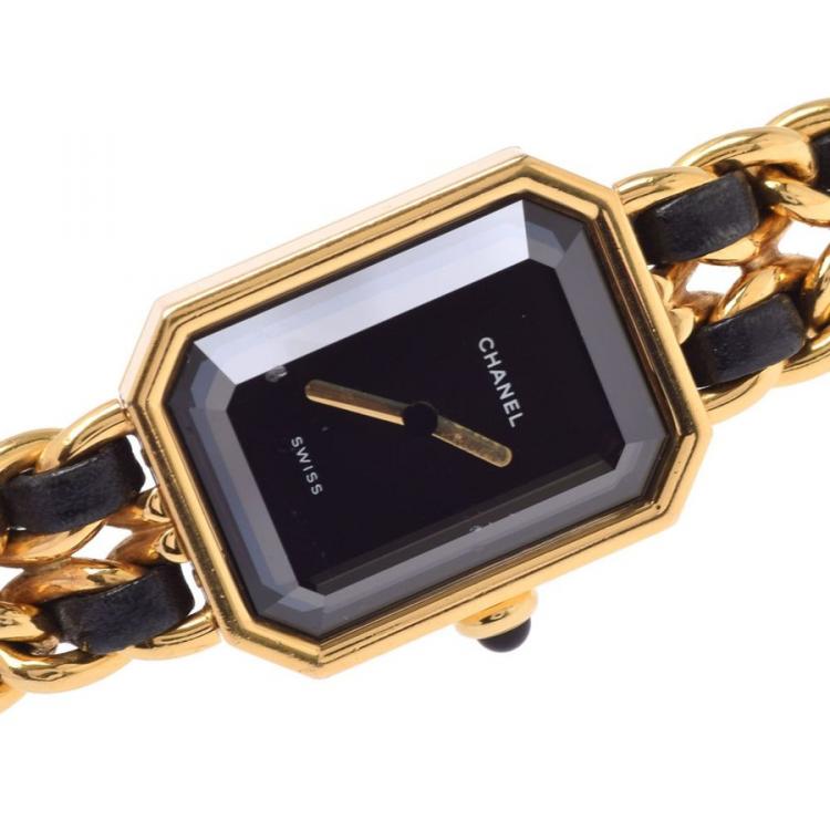 Pre Owned Chanel Black Gold Plated and Leather Premiere H0001 Women's Wristwatch 20x26MM