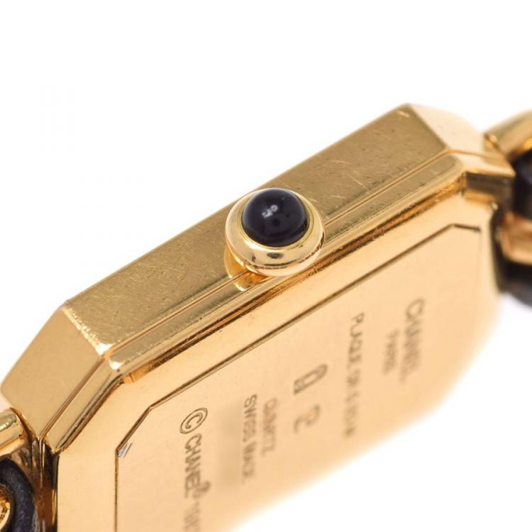 Pre Owned Chanel Black Gold Plated and Leather Premiere H0001 Women's Wristwatch 20x26MM