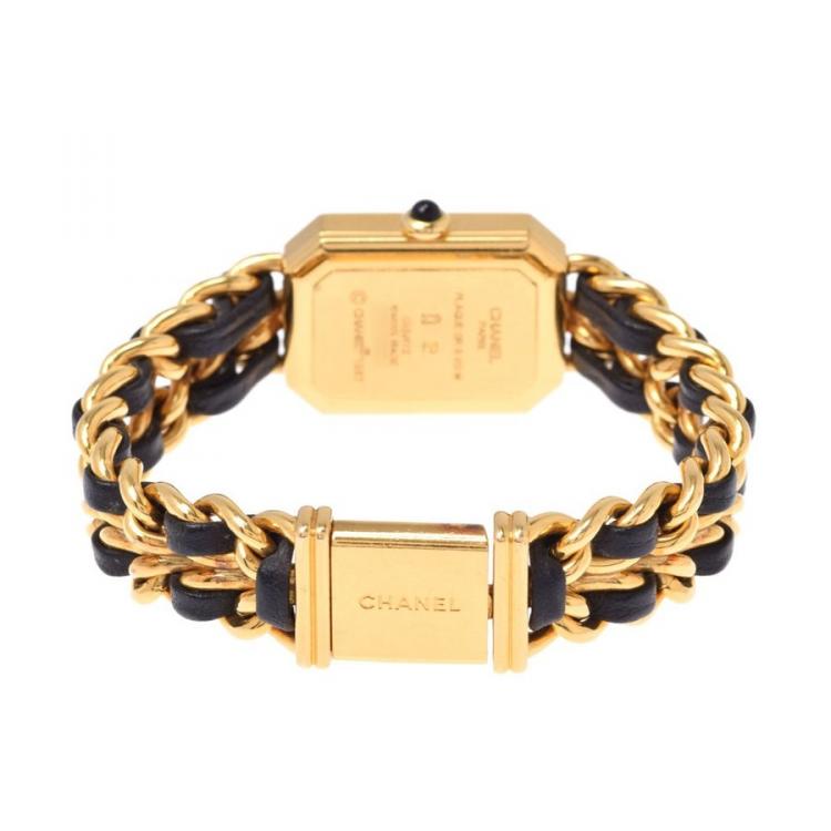 Pre Owned Chanel Black Gold Plated and Leather Premiere H0001 Women's Wristwatch 20x26MM