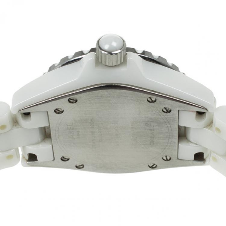 Pre Owned Chanel J 12 White Ceramic Diamonds Womens Wristwatch 33 MM 
