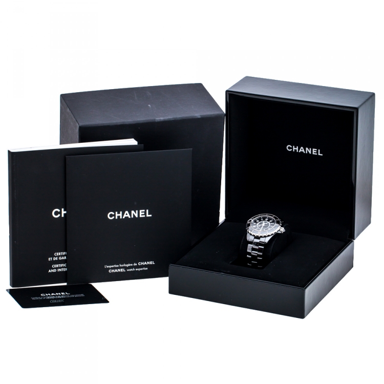 Pre Owned Chanel Black Ceramic Stainless Steel J12 H0682 Women's Wristwatch 33 mm