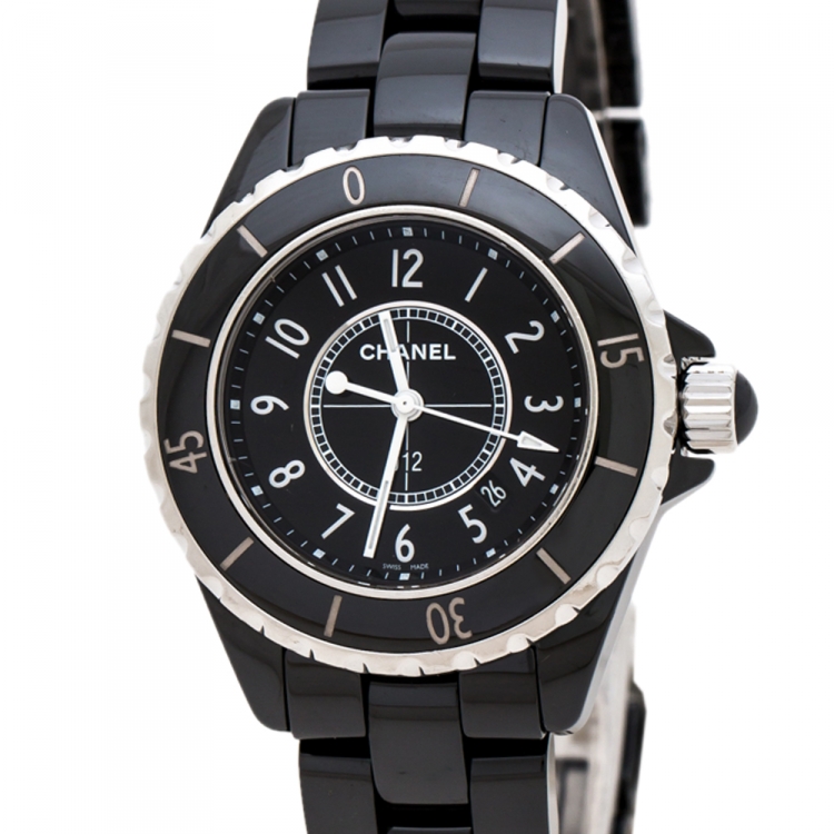 Pre Owned Chanel Black Ceramic Stainless Steel J12 H0682 Women's Wristwatch 33 mm