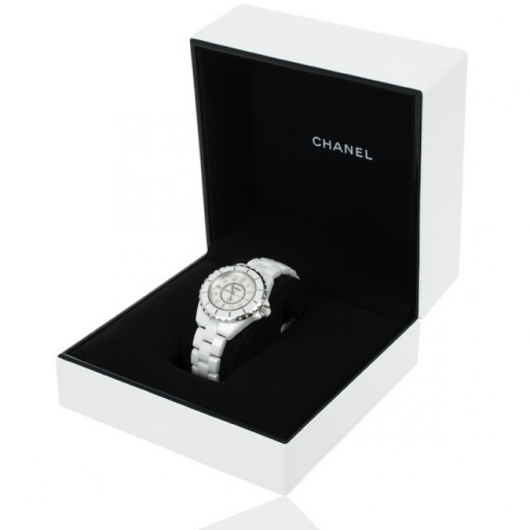 مملوكة مسبقًا Chanel J12 White Ceramic Diamond Womens Watch 34 MM